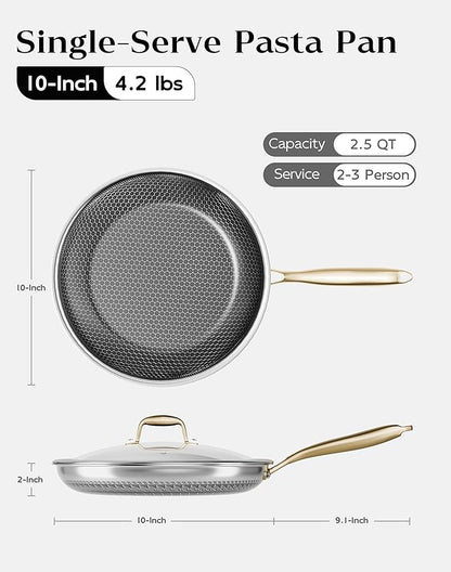 Nonstick Frying Pan with Lid 10-Inch, Durable Stainless Steel Skillet, - Image 2