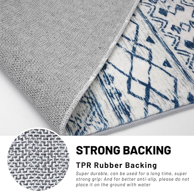 KUTA Moroccan Area Rugs, 2x3 Blue White Entryway Rug Non-Slip Washable Small - Image 7