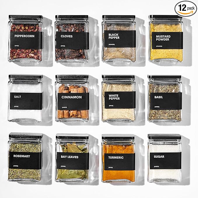 Glass Spice Jars with Bamboo Lid, 4oz Square Spice Containers by Unknown