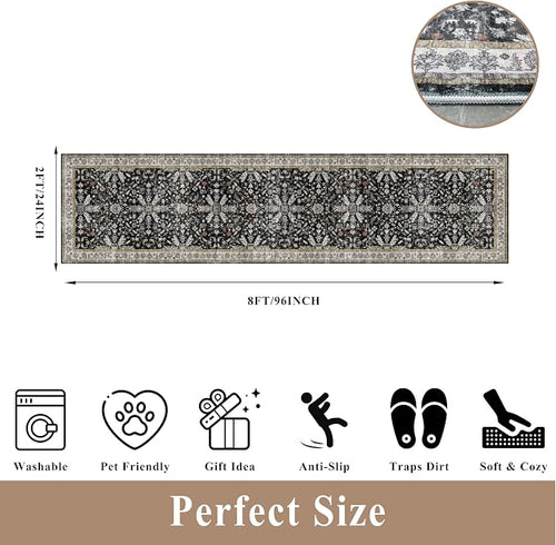 2x8ft Kitchen Rug Runners Washable Non Slip – Boho Floral Carpet Runner - Image 2