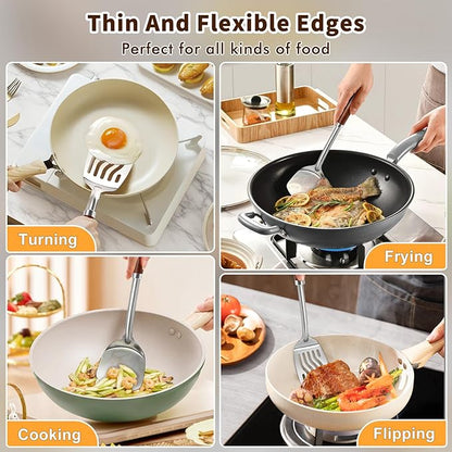 2 Pcs Stainless Steel Spatulas Set, Metal Spatula Solid & Slotted Turner - Image 7