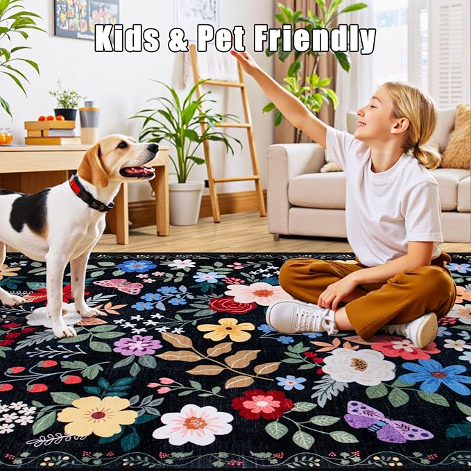 8x10 Area Rugs for Living Room: Washable Rug Vintage Large Soft Boho Floral - Image 7