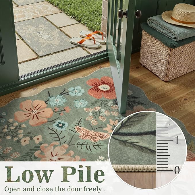 DCX Vintage Floral Rug 2x3, Washable Sage Green Rug - Image 4