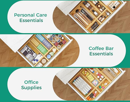 Long Bamboo Kitchen Drawer Organizer Boxes – 17" x 6" Stackable Wood Silverware - Image 6