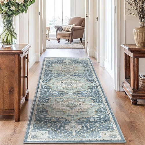 AMADA HOMEFURNISHING 2'6"x10' Washable Area Rug, Low-Profile Entryway Rug by AMADAHOMEFURNISHING