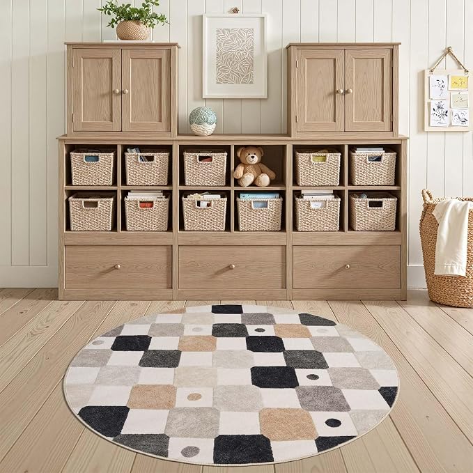 jinchan Macy 4ft Round Rug for Kids Room Black and White Modern Colorful - Image 5