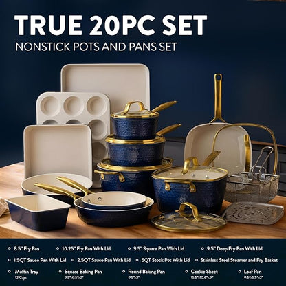 Gotham Steel Hammered 20Pcs Ceramic Cookware Set, Induction Pots and Pans Set - Image 2
