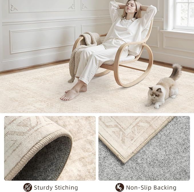 4x6 Area Rugs for Living Room: Vintage Boho Neutral Washable Rug Indoor Soft - Image 4