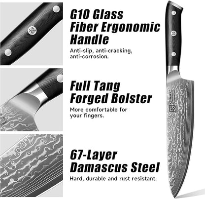KEEMAKE Damascus Chef Knife, 8 Inch Kitchen Knife, 67 Layers Damascus Knife - Image 5