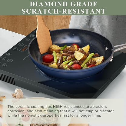 Nuwave Healthy Duralon Blue Ceramic Nonstick 12pc Cookware Set, Diamond Infused - Image 4