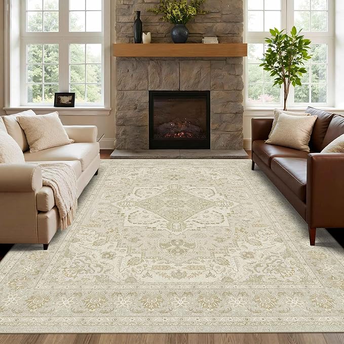 Latte&Fog 6x9 Area Rugs for Living Room, Large Vintage Beige Washable Rug by LatteFog