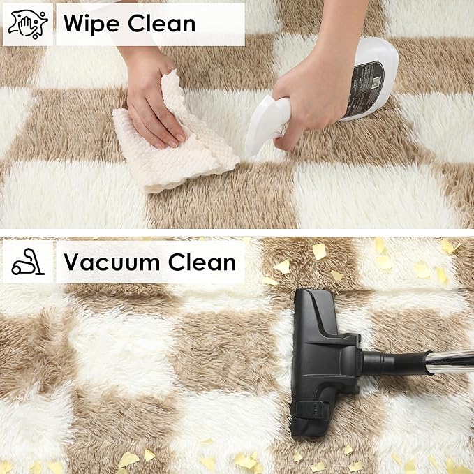 KICMOR 3x5 Rugs for Bedroom Bedside, Soft Fluffy Checkered Shag Area Rug Small - Image 4