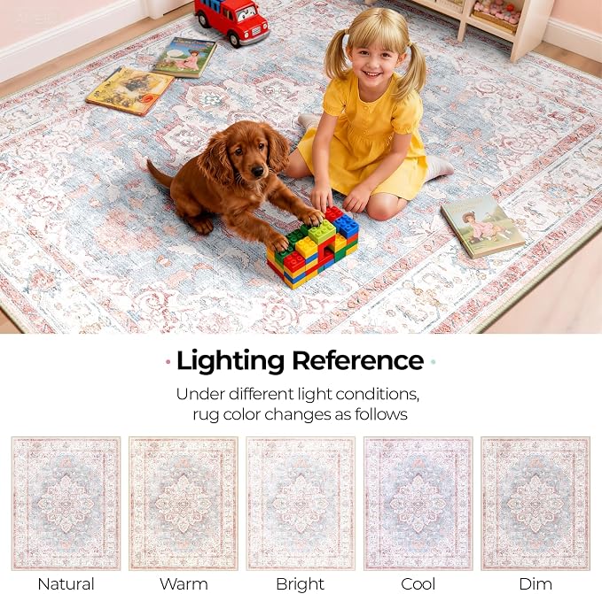 CAPALOCA Machine Washable Rugs Nursery Rug 8x10 Cute Girl Non Slip Low Pile - Image 7