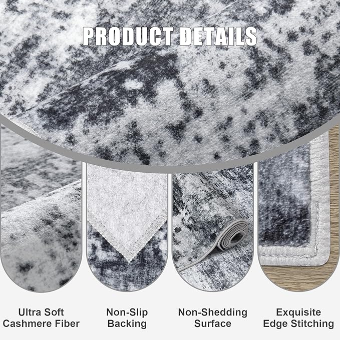 Round Area Rug for Living Room: 5 ft Washable Modern Abstract Soft Thin Rug - Image 5