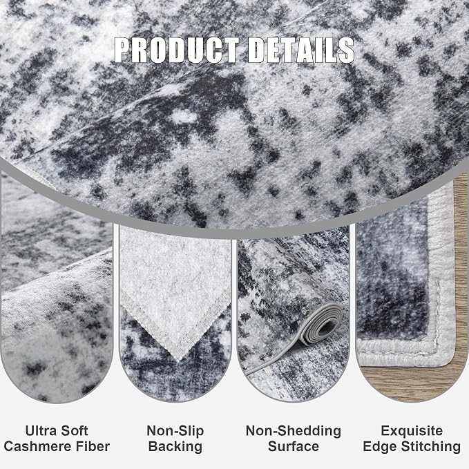 Round Area Rug for Living Room: 6 ft Washable Modern Abstract Soft Thin Rug - Image 6