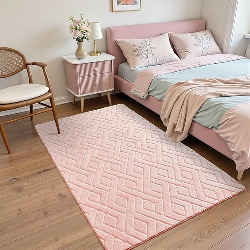 3x5 Pink Washable Area Rug for Girls Bedroom, Modern Geometric Shag Non-Slip by VisittheFlagover