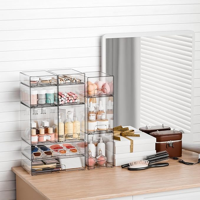 Yieach 6 Pack Small Stackable Storage Drawers, 4.4 Inch Tall Stacking Acrylic - Image 2