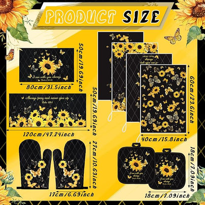 Fourluoo 10 Pcs Sunflower Butterfly Kitchen Dish Towels Rugs Oven Mitts and Pot - Image 3