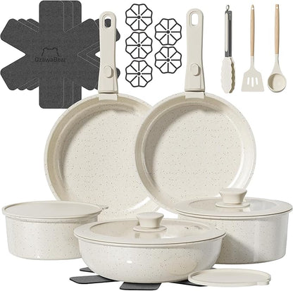 23 Pcs Pots and Pans Set Non Stick, Ceramic Cookware Set Non Toxic by OzawaBear