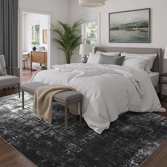 DCX Abstract Area Rug 5x7, Washable Black Modern Rug - Image 4