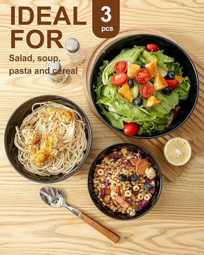 HASENSE Mixing Bowls of 3, Porcelain Ribbed Bowls 1.5/1/0.5 Qt - Image 6
