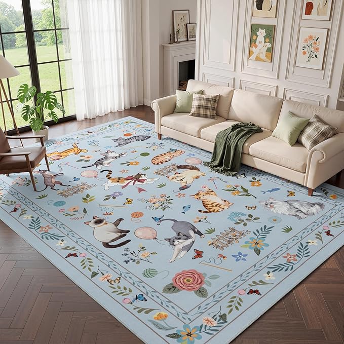 Unirea 8x10 Light Blue Grey Cat Area Rugs - Image 7