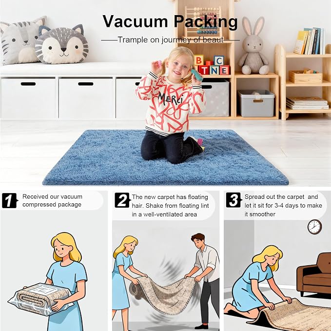 Blue Rugs for Bedroom, 2x3 Fluffy Area Rugs for Living Room, Small Fuzzy Shag - Image 5