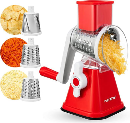 Nutrichef 3 in 1 Cheese Grater & Shredder | Strong Suction Base, Rotary Handle by NutriChef%E2%84%A2Kitchen