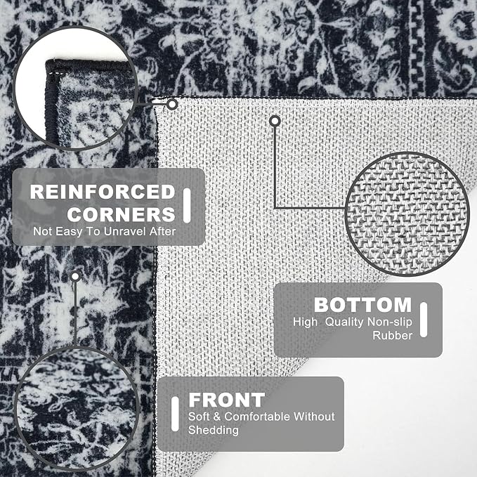 KILOCOCO Hallway Runner 2x7 Rug Runner Printed Vintage Floral Washable Kitchen - Image 5