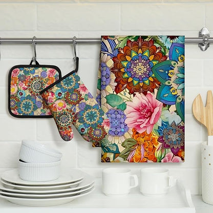 Jingmore 6 Pcs Kitchen Decor Set Accessory Farmhouse Kitchen Towels Pot Holders - Image 2