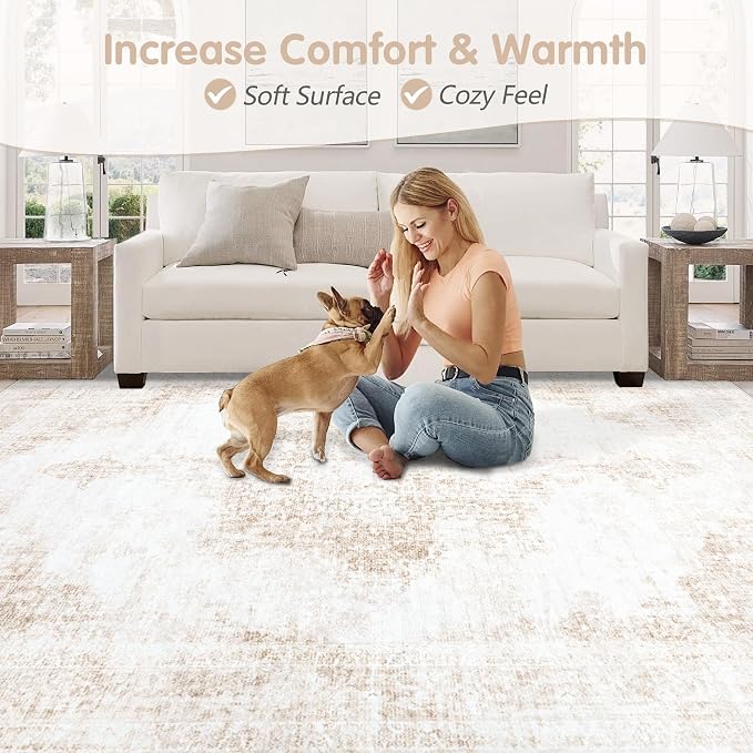 Area Rugs 8x10 Vintage Rug: Large Washable Living Room Rug Retro Medallion - Image 7
