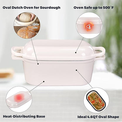 4.6 Quart Dutch Oven for Sourdough Bread Baking, Combo Oval Enameled Cast Iron - Image 5