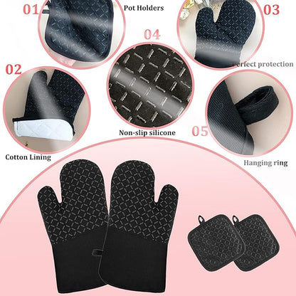 4 Pcs Oven Mitts and Pot Holders, Oven Glove High Heat Resistant 500 Degree - Image 3
