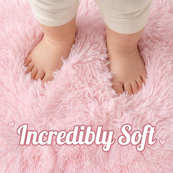 ONASAR Light Pink Fluffy Round Rugs 4ft - Image 3