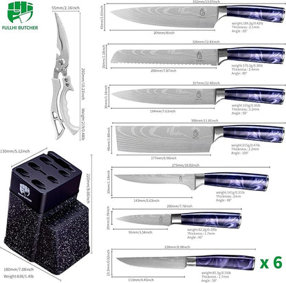 FULLHI 14pcs Block Knife Set, Chef's Knife Steak Knives Set - Image 2