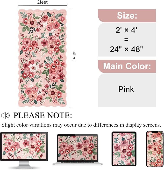 DUKINO 2x4 Washable Runner Rugs, Non Slip Floral Print Entryway Rug - Image 2