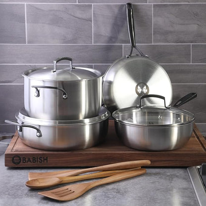 Babish 10-Piece Professional Tri-Ply Non-Toxic Pots and Pans Cookware Set – - Image 2