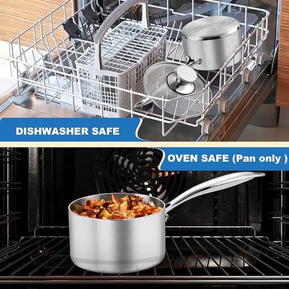 P&P CHEF 2 Quarts Tri-Ply Stockpot and Saucepan, Stainless Steel Sauce Pan - Image 7