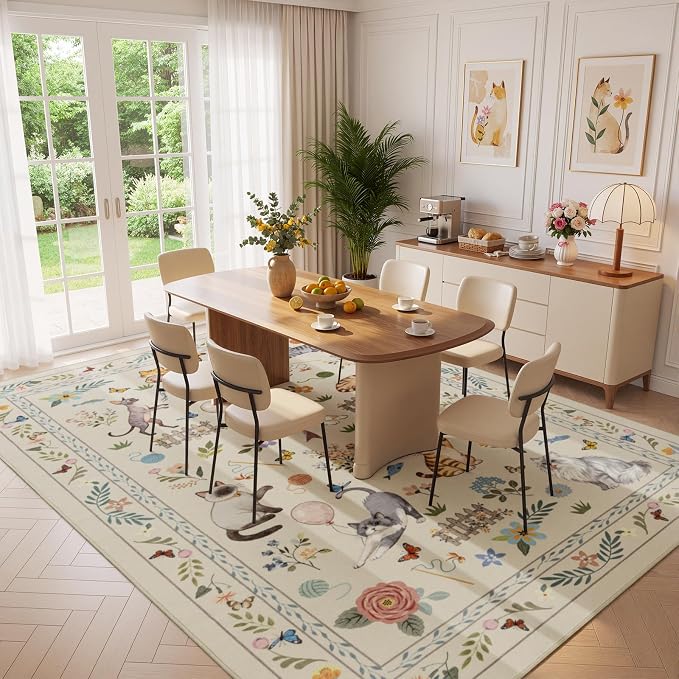 Unirea 9x12 Beige Cat Area Rug for Living Room, Large Soft Washable Kids Rug - Image 7