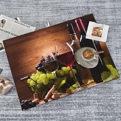Red White Wine Dish Drying Mat Retro Fruit Grapes Wooden Board Drying Rack Pad - Image 7