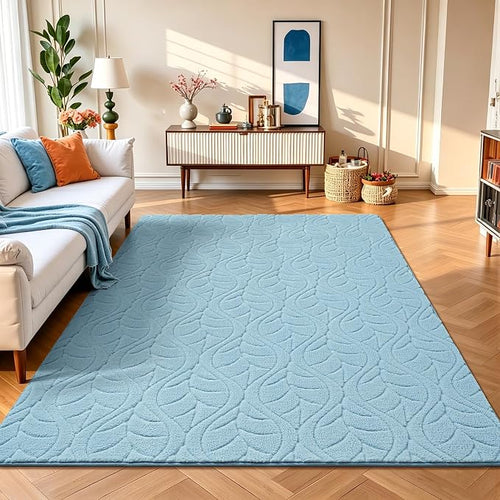 3x5 Blue Washable Area Rug for Bedroom, Leaf Geometric Patter Shag Non-Slip - Image 2