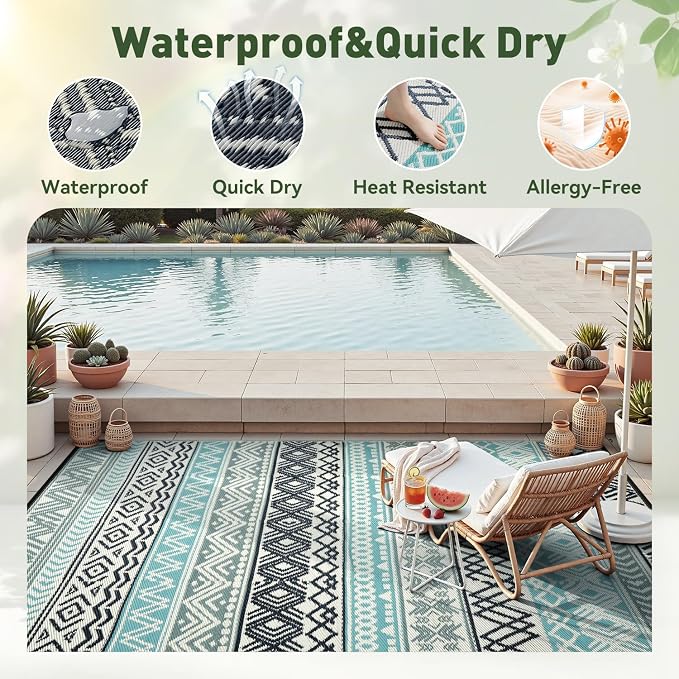 MontVoo Outdoor Rug Carpet Waterproof-Patio Rug Mat 6x9 Reversible RV Outdoor - Image 2