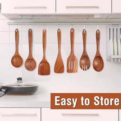 Mooues 9 Piece Natural Teak Wooden Kitchen Utensil Set - Image 4