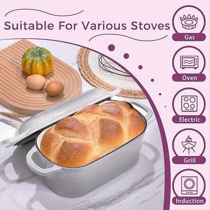 4.6-Quart Oval Dutch Oven for Bread Baking, 2 in 1 Cast Iron Bread Pan - Image 4