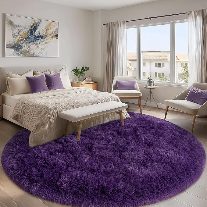 Round Purple Rug for Bedroom, 8 ft Circle Area Rugs for Living Room, Soft Large - Image 2