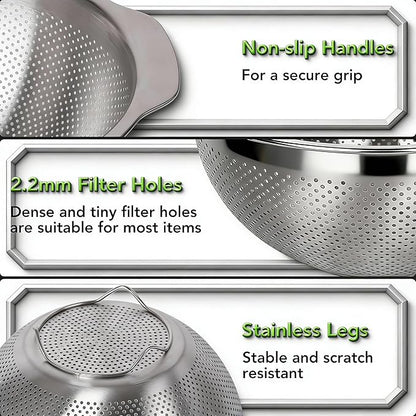304 Stainless Steel Colander, 5 QT Large Capacity and 5QT Mixing Bowl, 2mm - Image 5