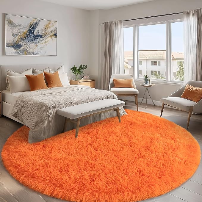 Round Orange Rug for Bedroom, 6 ft Circle Area Rugs for Living Room, Soft - Image 4