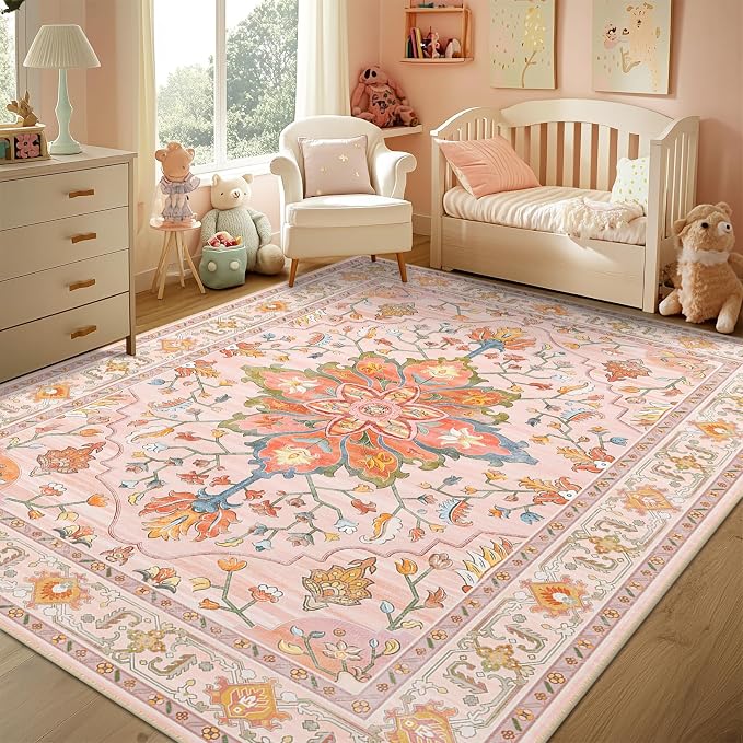 RELEANY Area Rugs 5'x8' Washable Non-Slip, Floral Vintage Distress Medallion - Image 2