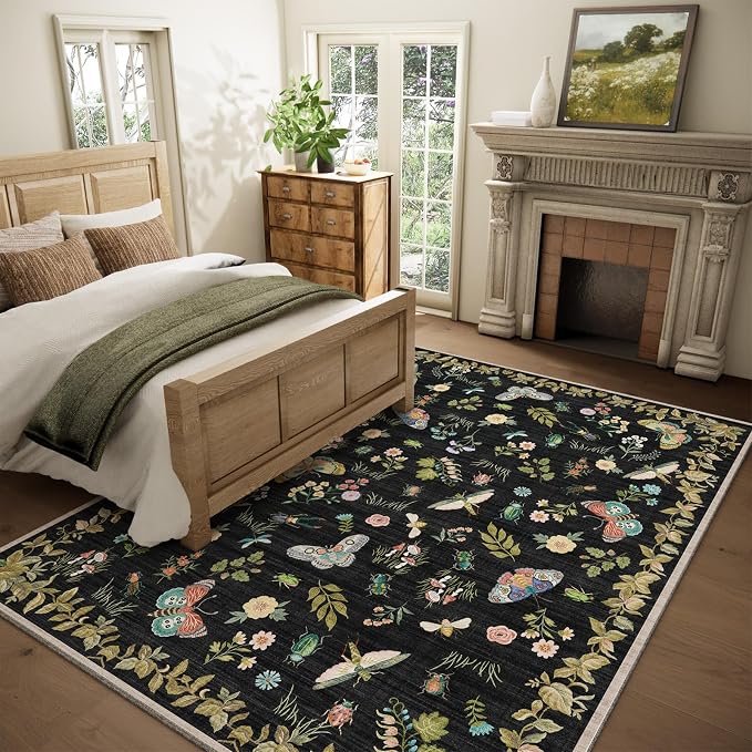 Machine Washable Rug for Living Room: 9x12 Area Rugs Vintage Bedroom Rug Stain - Image 2