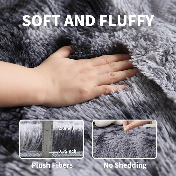 KICHOWUA 5x8 Dark Grey Fluffy Shag Rug - Image 3